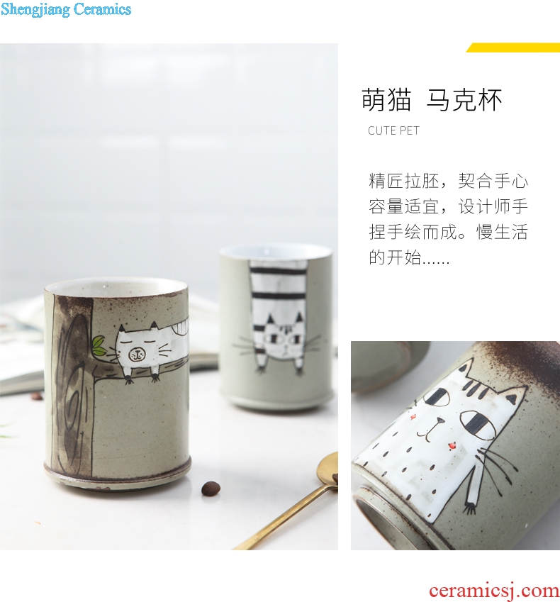 Jingdezhen glass mugs hand-drawn cartoon creative Japanese 'content and lovely ceramic cup milk coffee cup home