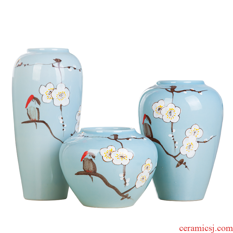 Jingdezhen ceramic hand-painted vases, three-piece suit of new Chinese style living room furnishing articles wine handicraft decorative household items