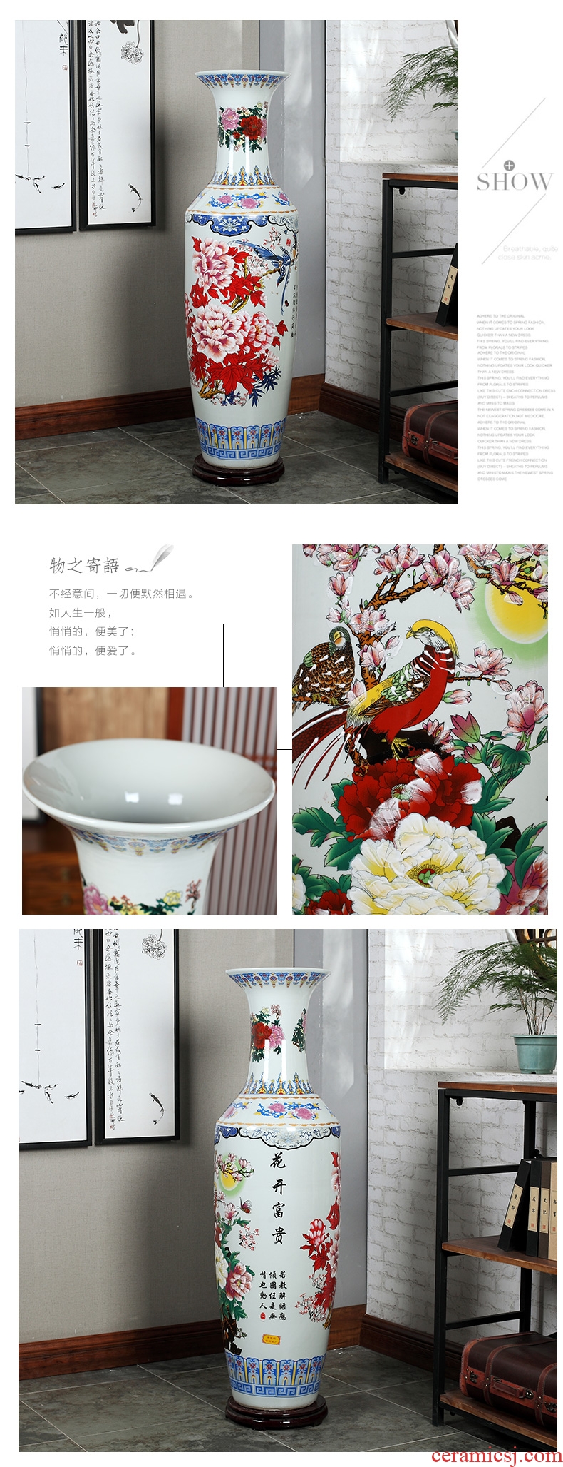 Jingdezhen ceramics powder enamel of large vase hotel opening shop celebrates the flower arrangement sitting room adornment is placed