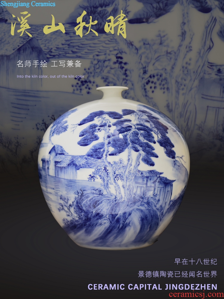 Jingdezhen blue and white ceramics hand-painted new Chinese style living room home TV ark adornment vase furnishing articles set arranging flowers