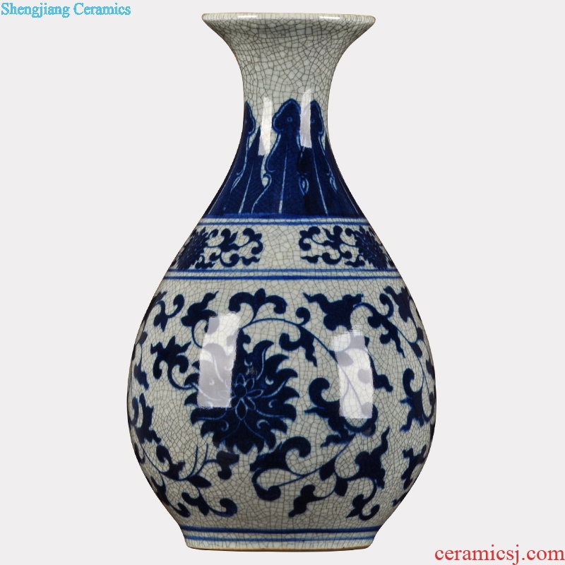 Jingdezhen blue and white home decoration crafts antique ceramics kiln dry ice to crack the sitting room porch decoration vase