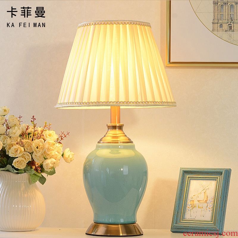 American bedroom berth lamp creative household contracted and contemporary study living room warm and creative ceramic lamp