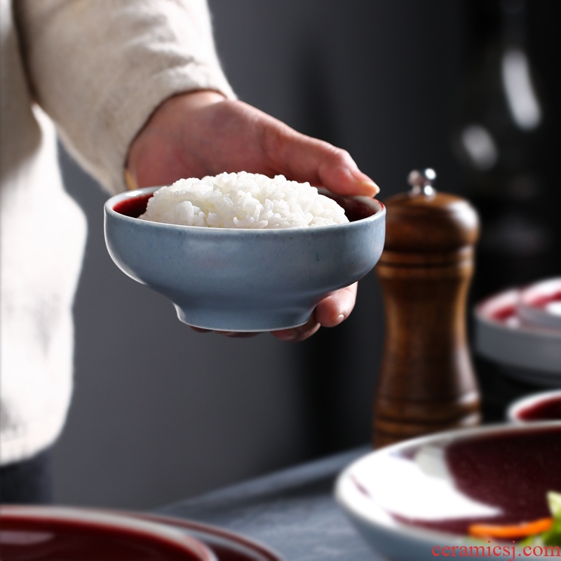 Nordic restoring ancient ways of jingdezhen footed bowl individual household eat rice bowls bowl Japanese dessert bowl of Chinese ceramics