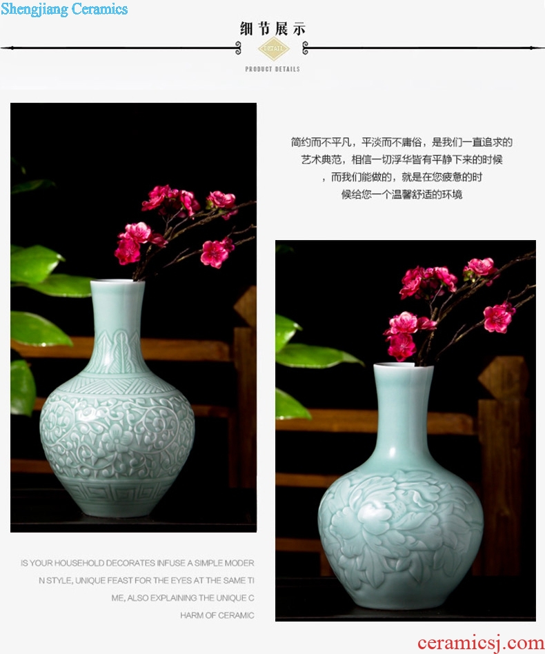 Shadow green new Chinese jingdezhen ceramic vase engraving sitting room rich ancient frame furnishing articles home decoration flower arranging flowers