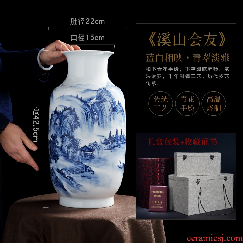 Hand-painted furnishing articles sitting room of jingdezhen blue and white porcelain vase antique porcelain ceramic household flower arranging, decorative arts and crafts