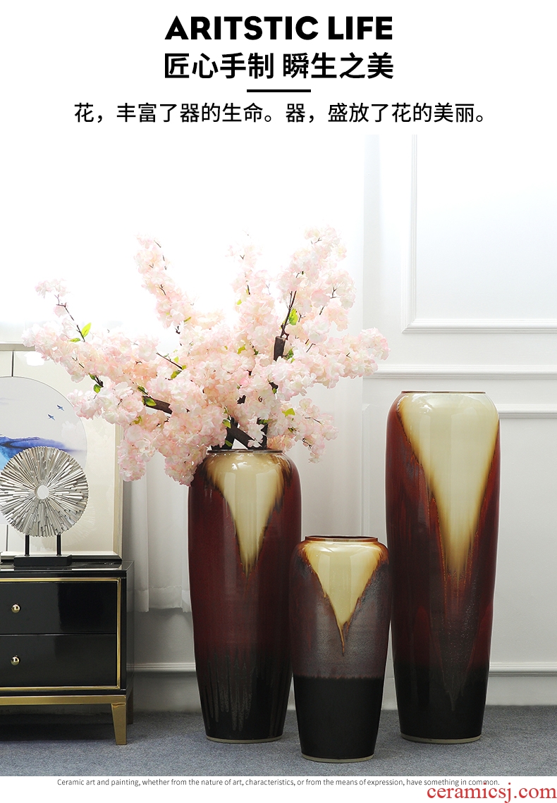 New Chinese style ceramic landing simulation flower vase large sitting room suit dry flower arrangement home furnishing articles