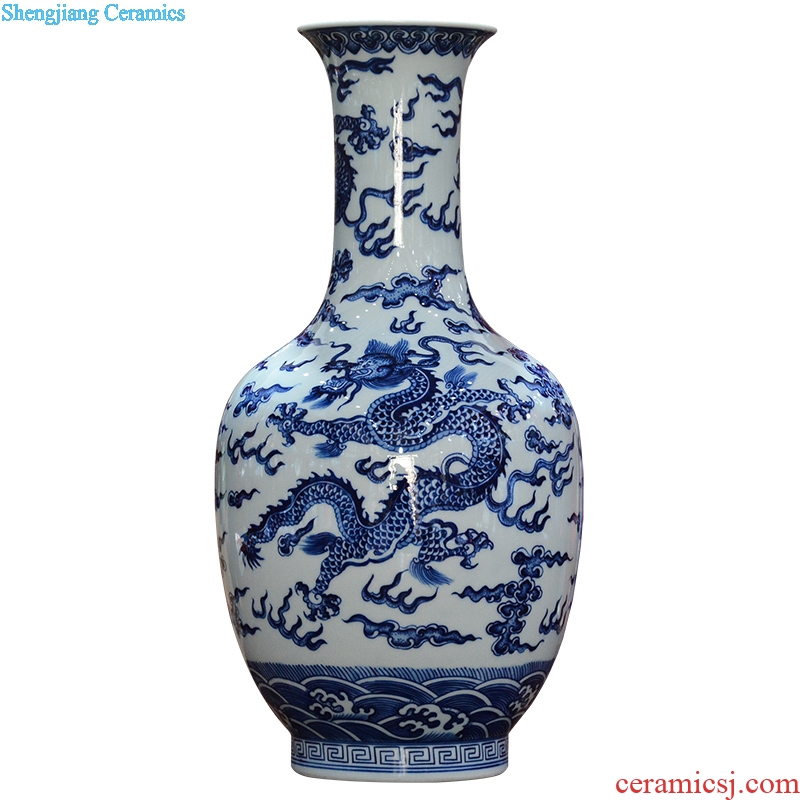 Jingdezhen ceramics imitation qing qianlong hand-painted dragon pattern of blue and white porcelain vases, new Chinese style living room decorations furnishing articles