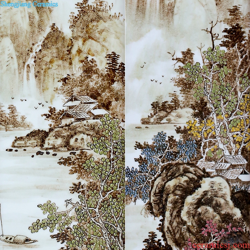 Jingdezhen porcelain plate painting spring, summer, autumn and winter landscape four screen adornment home sitting room hangs a picture office