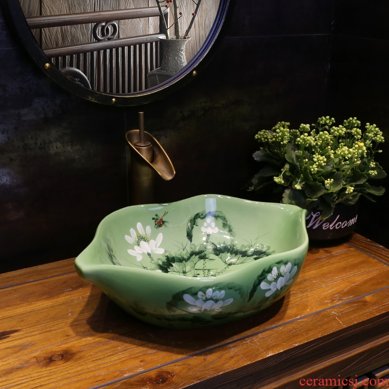 Chinese art stage basin special-shaped ceramic lavatory JingYan green lotus wash gargle creative personality is the sink