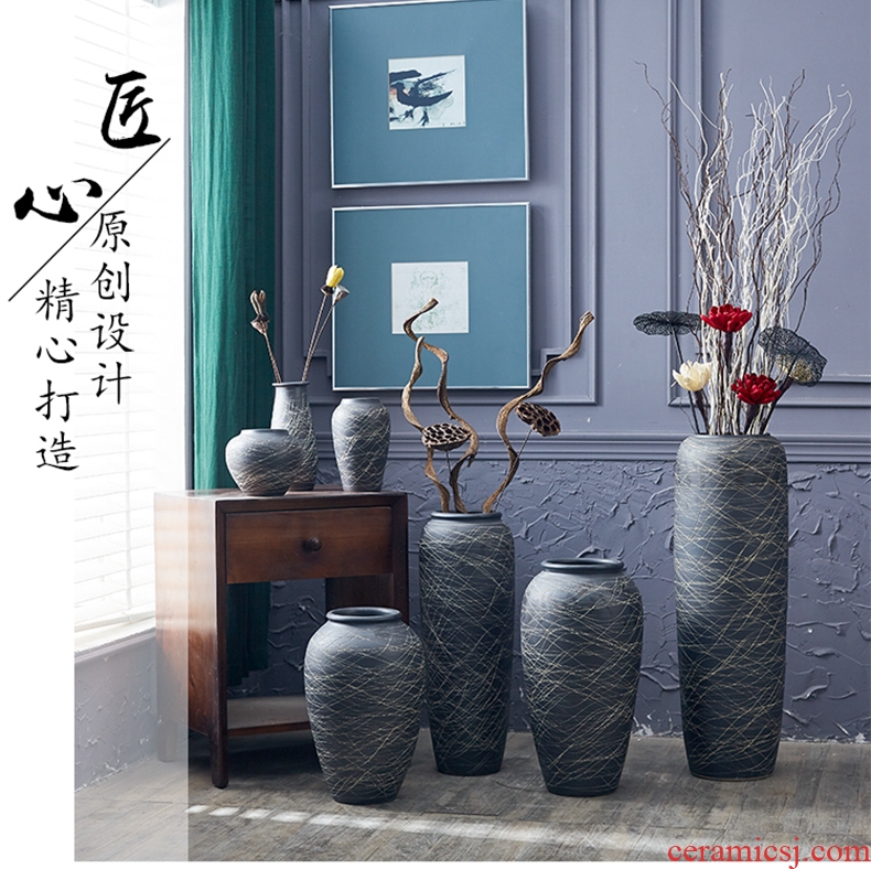 Jingdezhen ceramic vase landed dried flowers coarse pottery restoring ancient ways is contemporary and contracted household adornment flower arranging furnishing articles big living room