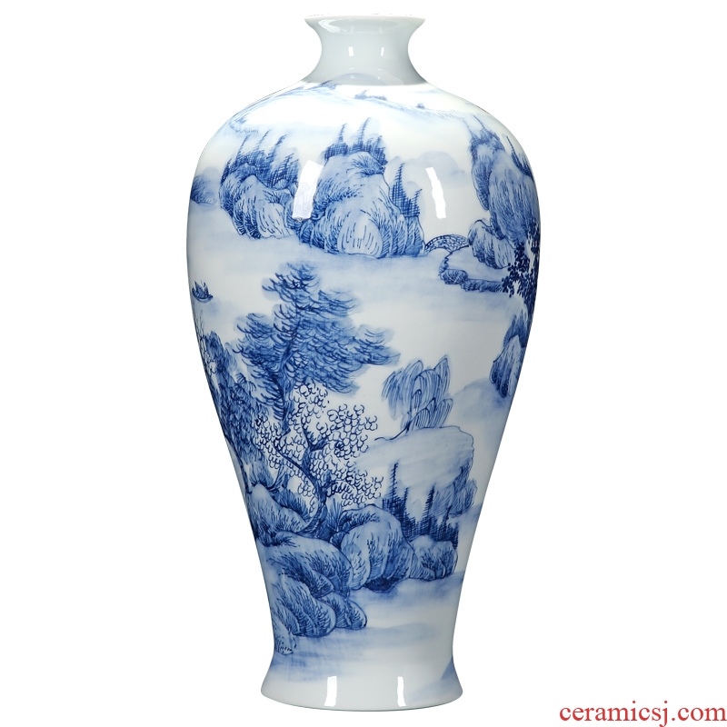 Jingdezhen ceramics vase furnishing articles sitting room flower arranging Chinese antique hand-painted scenery of blue and white porcelain decorative arts and crafts