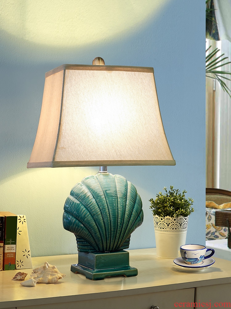 Doren blue Mediterranean rural ceramic desk lamp lamp of bedroom the head of a bed contemporary and contracted creative shells sitting room adornment