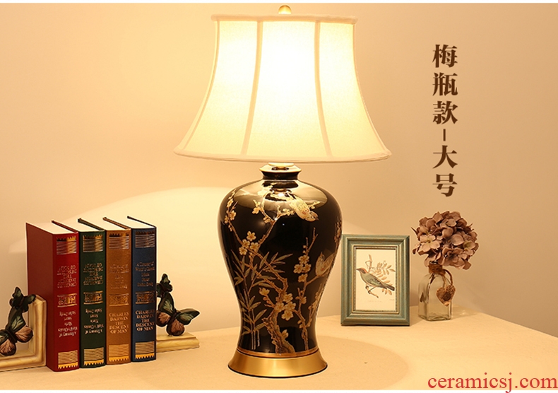 Desk lamp of bedroom the head of a bed lamp new Chinese American sitting room of Europe type restoring ancient ways rural black flowers and birds all copper ceramic desk lamp