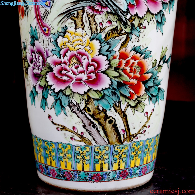Jingdezhen ceramics hand-painted pastel phoenix peony Chinese style of large vase vases sitting room adornment is placed