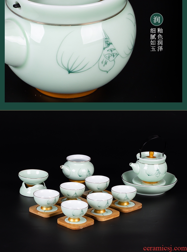 Jingdezhen, hand-painted kung fu tea set suit household whole contracted tureen tea cups ceramic teapot