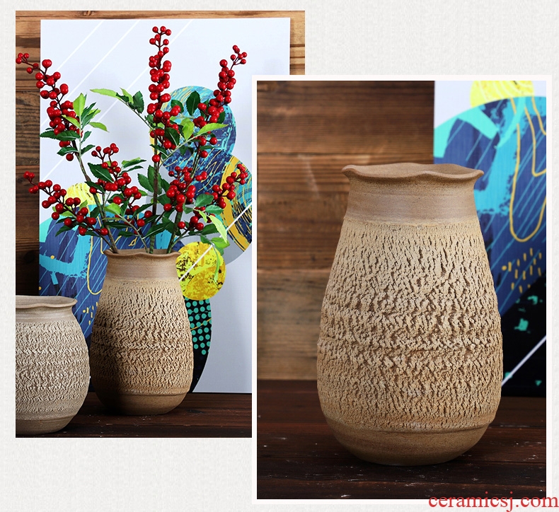 Ceramic POTS dry flower vase planting soil sitting room adornment wood ceramic flower implement zen coarse pottery flower arrangement to restore ancient ways furnishing articles