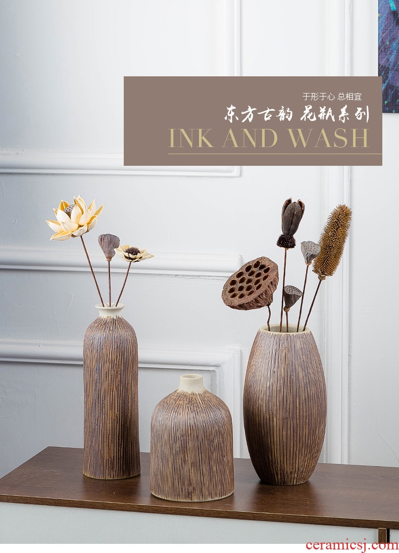 Ceramic vase three-piece restoring ancient ways of contemporary and contracted household wine decorative flower implement creative furnishing articles dry flower vase