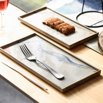 Japanese sushi ceramic disc rectangular plate hotel tableware manual creative retro cold dish dish tray tea tray plates