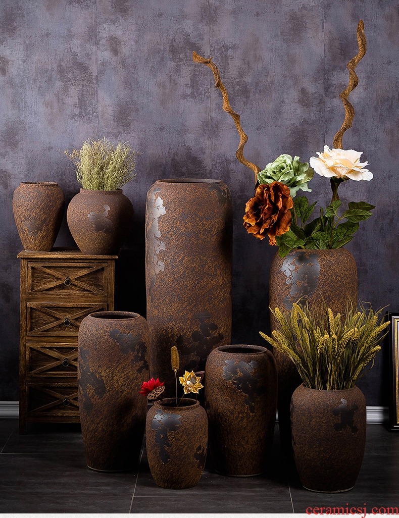 Jingdezhen ceramic vase landed a large courtyard decorative furnishing articles retro creative chamber POTS dry flower arranging flowers