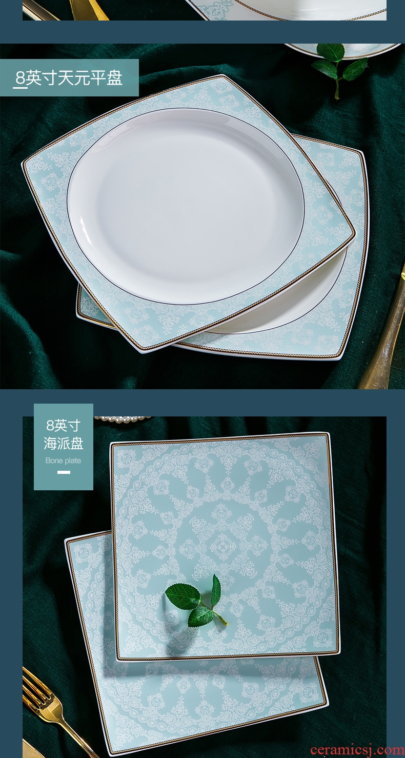 , the dishes suit household european-style luxury jingdezhen ceramic bowl chopsticks premium bone China plate