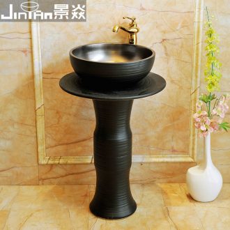 Restoring ancient ways JingYan industrial wind column basin one-piece cylinder lavatory floor pillar lavabo ceramics basin