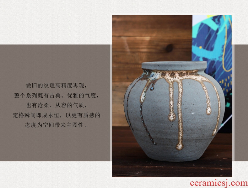 Jingdezhen manual coarse pottery porch dry flower vases, flower arranging Japanese zen flowerpot retro combination household furnishing articles