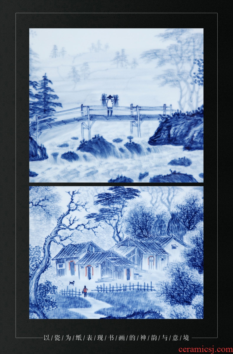 Jingdezhen ceramic hand-painted blue and white porcelain plate painting famous landscape study of antique Chinese style living room porch decoration