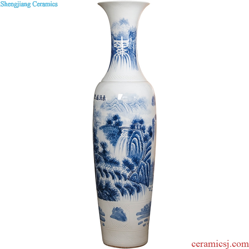 Jingdezhen ceramics landing a large vase furnishing articles hand-painted home sitting room porch hotel big blue and white porcelain vase