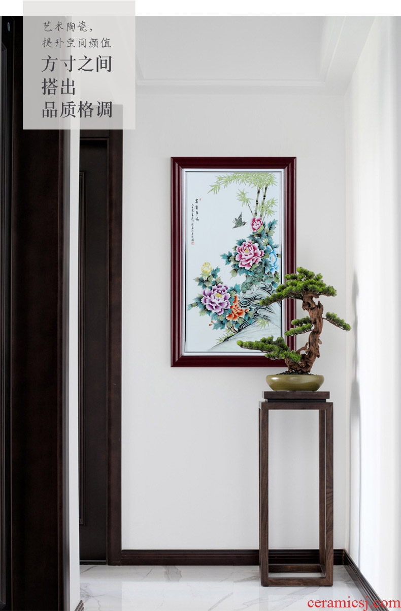Jingdezhen ceramics porcelain plate painting peony flower adornment new Chinese style porch mural painting in living room