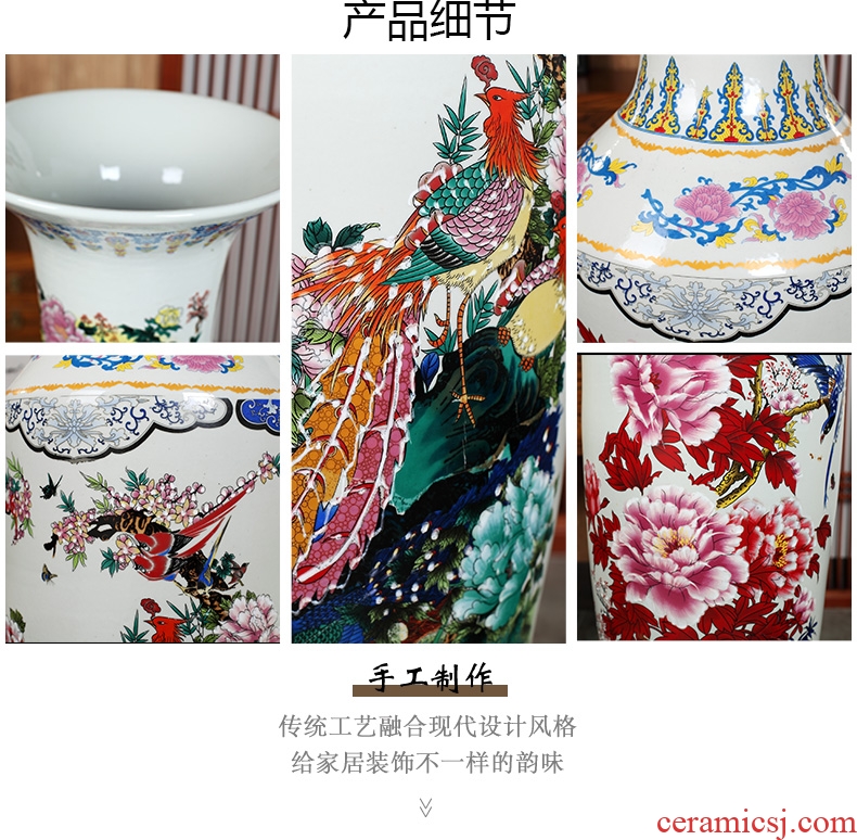 Jingdezhen ceramics powder enamel of large vase hotel opening shop celebrates the flower arrangement sitting room adornment is placed