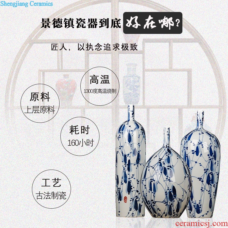 Jingdezhen blue and white porcelain vase three-piece creative decoration modern household dry flower decoration crafts are sitting room