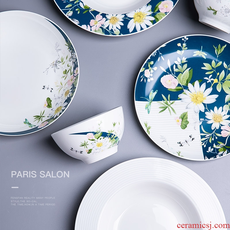 Dishes suit household European dishes contracted jingdezhen ceramic tableware suit ins northern wind ceramic tableware