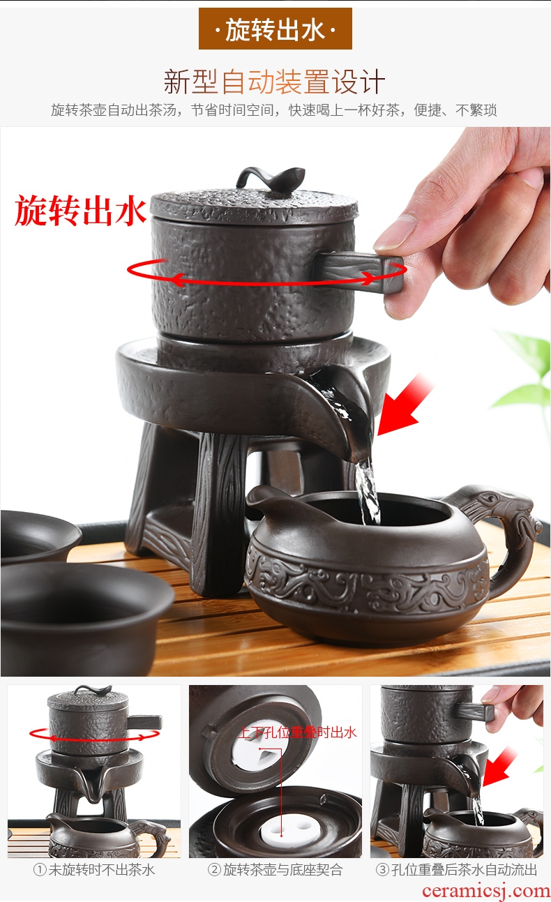 Beauty cabinet semi automatic lazy people make tea implement modern household utensils suit stone mill ceramic teapot kung fu tea cups
