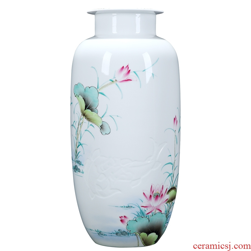 Jingdezhen ceramic hand-painted long thin body and exquisite porcelain big vase furnishing articles decoration flower arrangement craft room living room