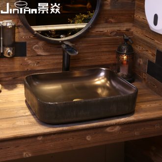 JingYan black wood art stage basin industrial ceramic lavatory Chinese wind restoring ancient ways basin archaize lavabo