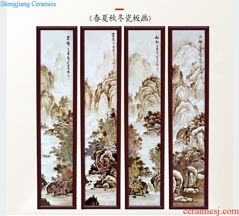 Jingdezhen porcelain plate painting spring, summer, autumn and winter landscape four screen adornment home sitting room hangs a picture office