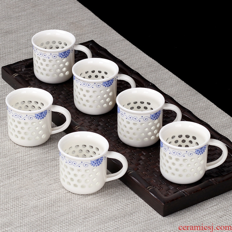 Leopard lam kung fu small ceramic cups of tea light bowl tea master sample tea cup purple sand cup tea of blue and white porcelain