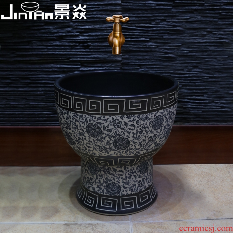 JingYan mop pool Chinese blue and white porcelain art ceramic basin bathroom wash mop mop pool balcony mop pool