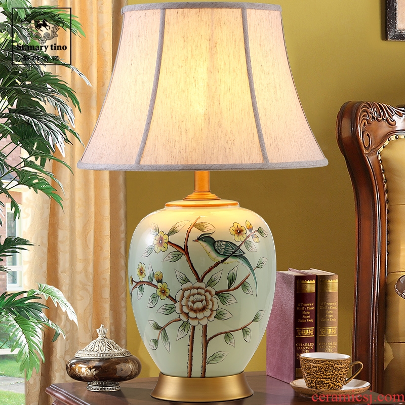 Zen new Chinese style ceramic desk lamp bedside lamp sitting room bedroom classical Chinese style decoration study atmosphere example room