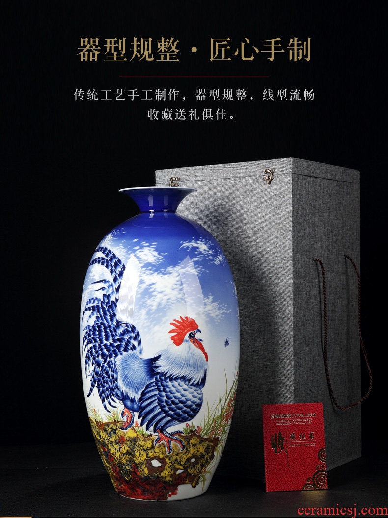 Jingdezhen ceramic hand-painted big blue and white porcelain vase furnishing articles sitting room of Chinese style household rich ancient frame flower arranging porcelain decoration