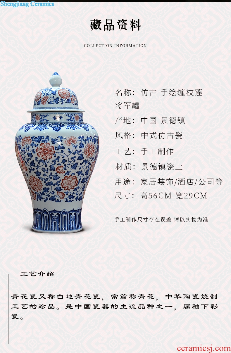 Antique hand-painted bound of blue and white porcelain of jingdezhen ceramics general lotus flower pot of new Chinese style sitting room adornment is placed