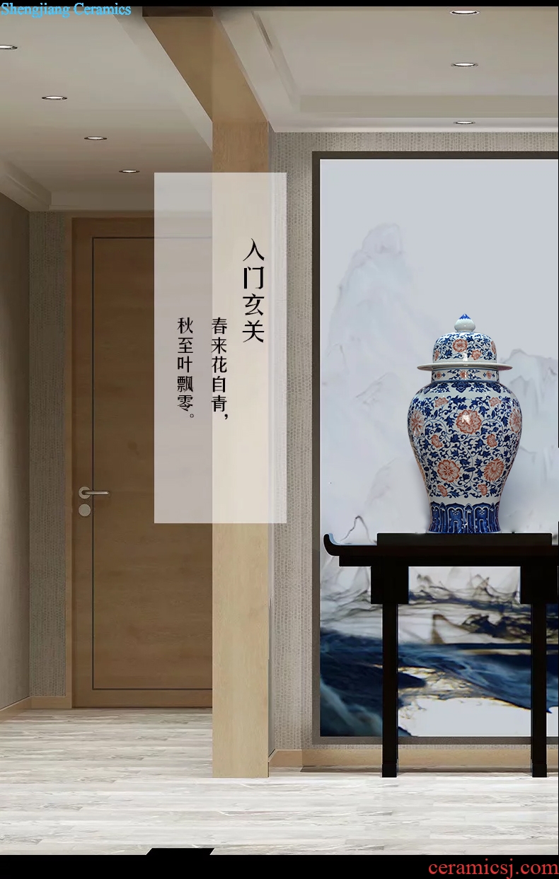 Jingdezhen ceramics imitation qing qianlong hand-painted bound branch of blue and white porcelain lotus bottles of new Chinese style sitting room adornment is placed