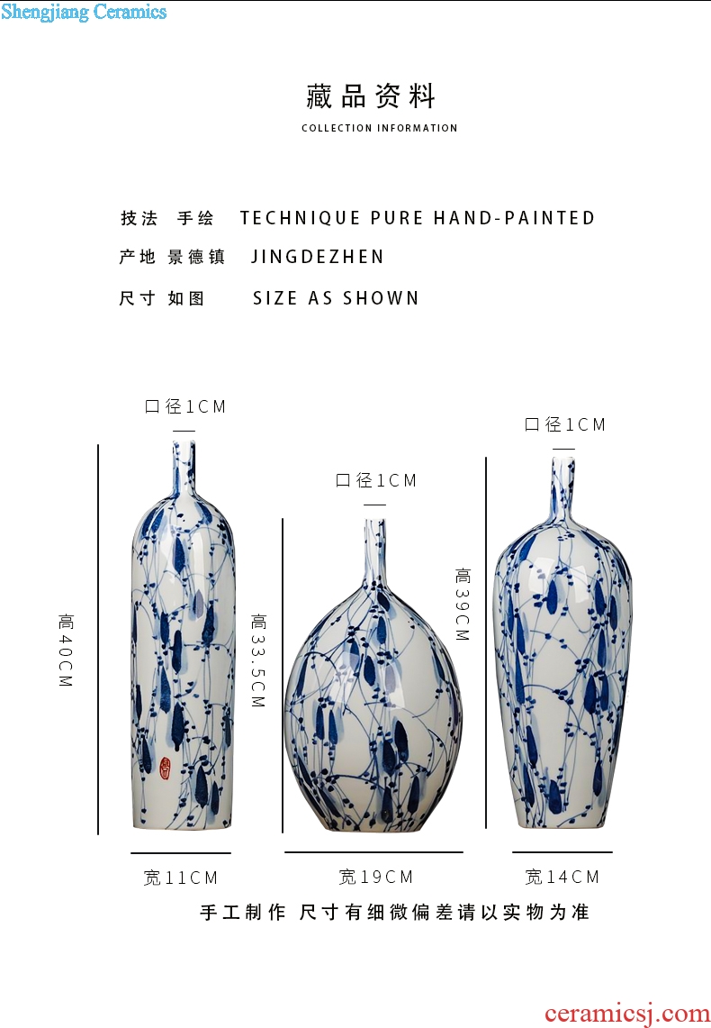 Jingdezhen blue and white porcelain vase three-piece creative decoration modern household dry flower decoration crafts are sitting room