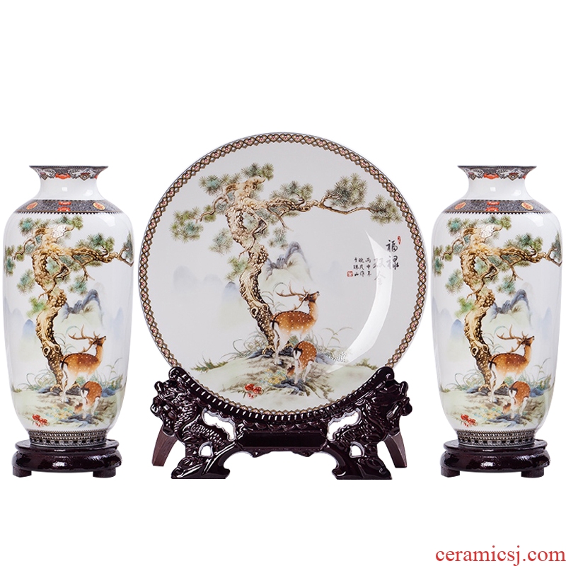 Jingdezhen ceramics three-piece floret bottle of Chinese style household living room TV cabinet decoration crafts are arranging flowers