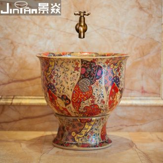 JingYan colourful art mop pool Europe type ceramic mop pool balcony toilet wash mop pool mop bucket