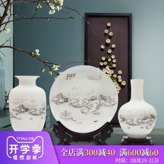 Jingdezhen ceramics vase three-piece furnishing articles flower arranging the modern Chinese style household adornment wine sitting room decoration