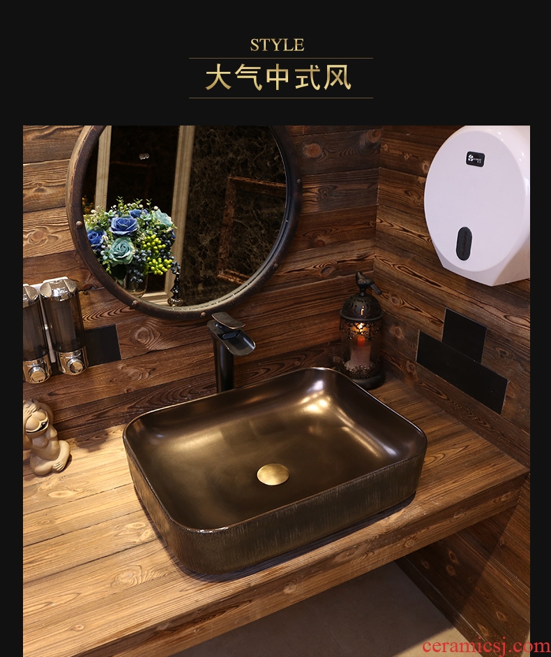 JingYan black wood art stage basin industrial ceramic lavatory Chinese wind restoring ancient ways basin archaize lavabo