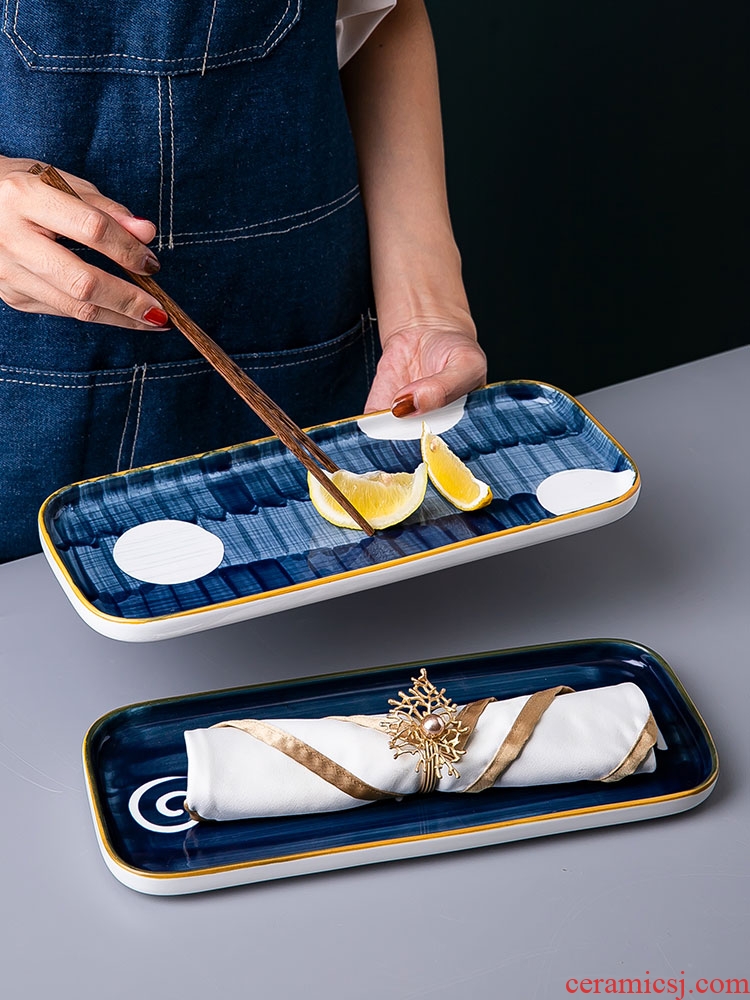 Japanese ceramics creative household rectangular dish dish sushi web celebrity plate western food steak plate breakfast tray