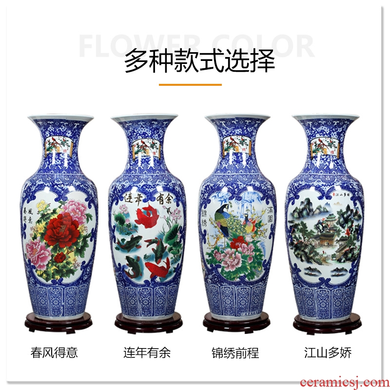 Jingdezhen blue and white vase of large sitting room contemporary household ceramics handicraft ceramic vase furnishing articles