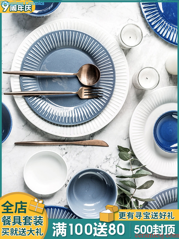 Tableware suit northern wind bowls plates contemporary and contracted household porcelain tableware gift boxes of complete sets of chopsticks spoon combination